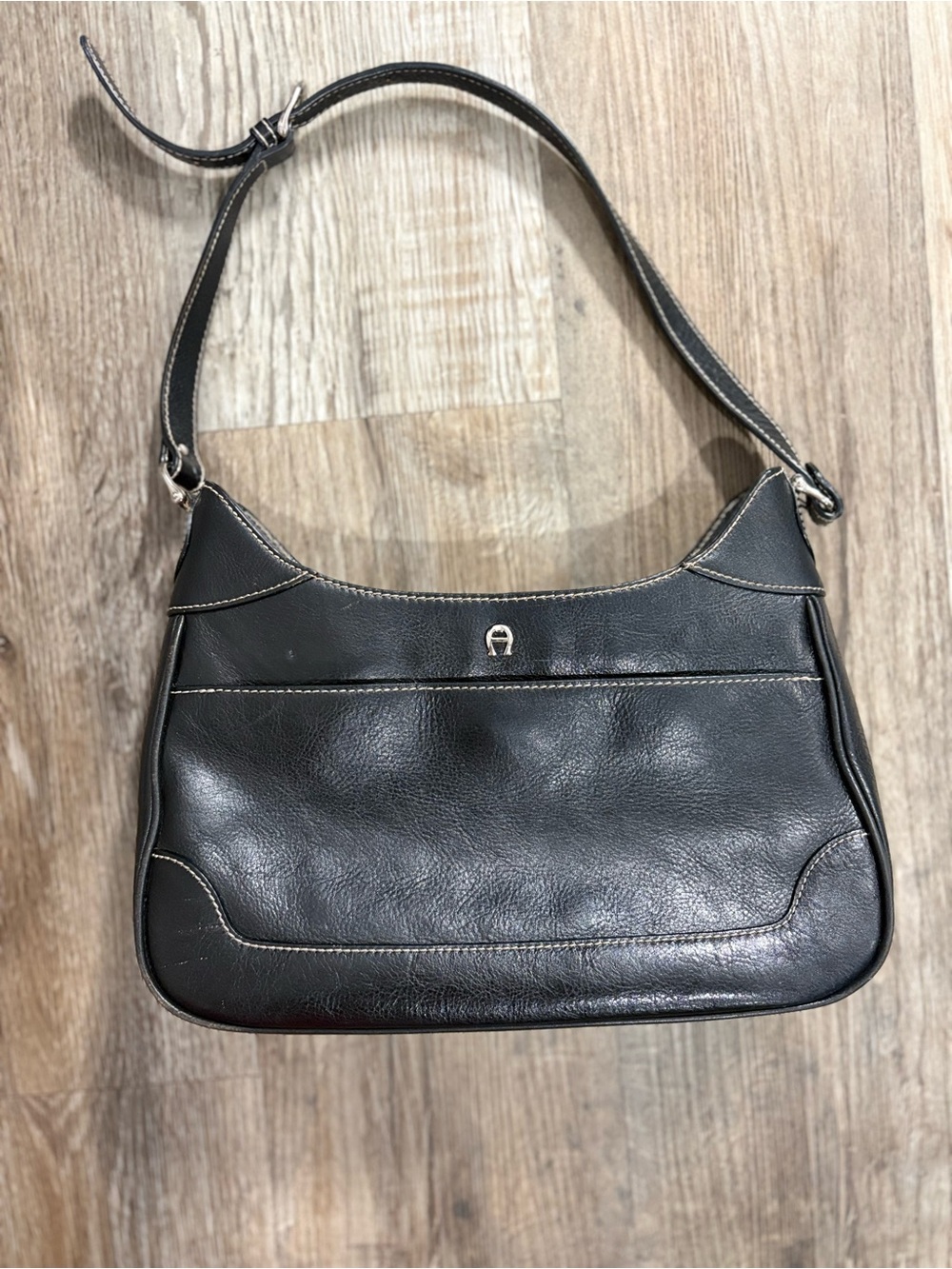 Vintage Etienne Aigner Black Monogram Leather Shoulder Bag